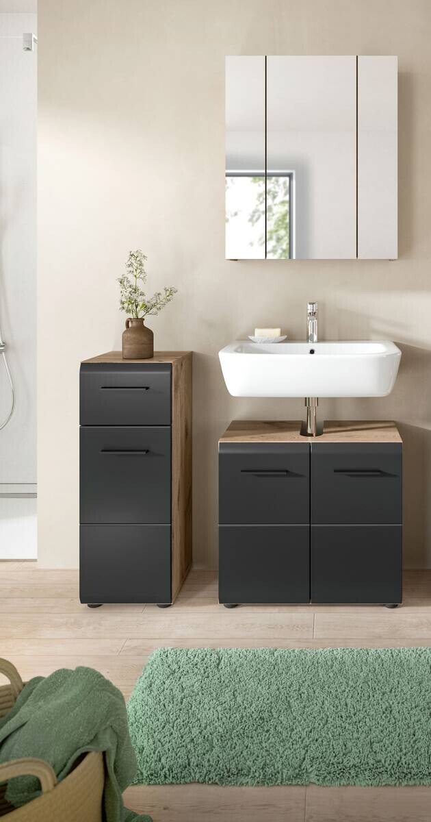 Badezimmer-Set Ice Nox Oak Nachbildung schwarz matt B/H/T: ca. 105x185x30 cm