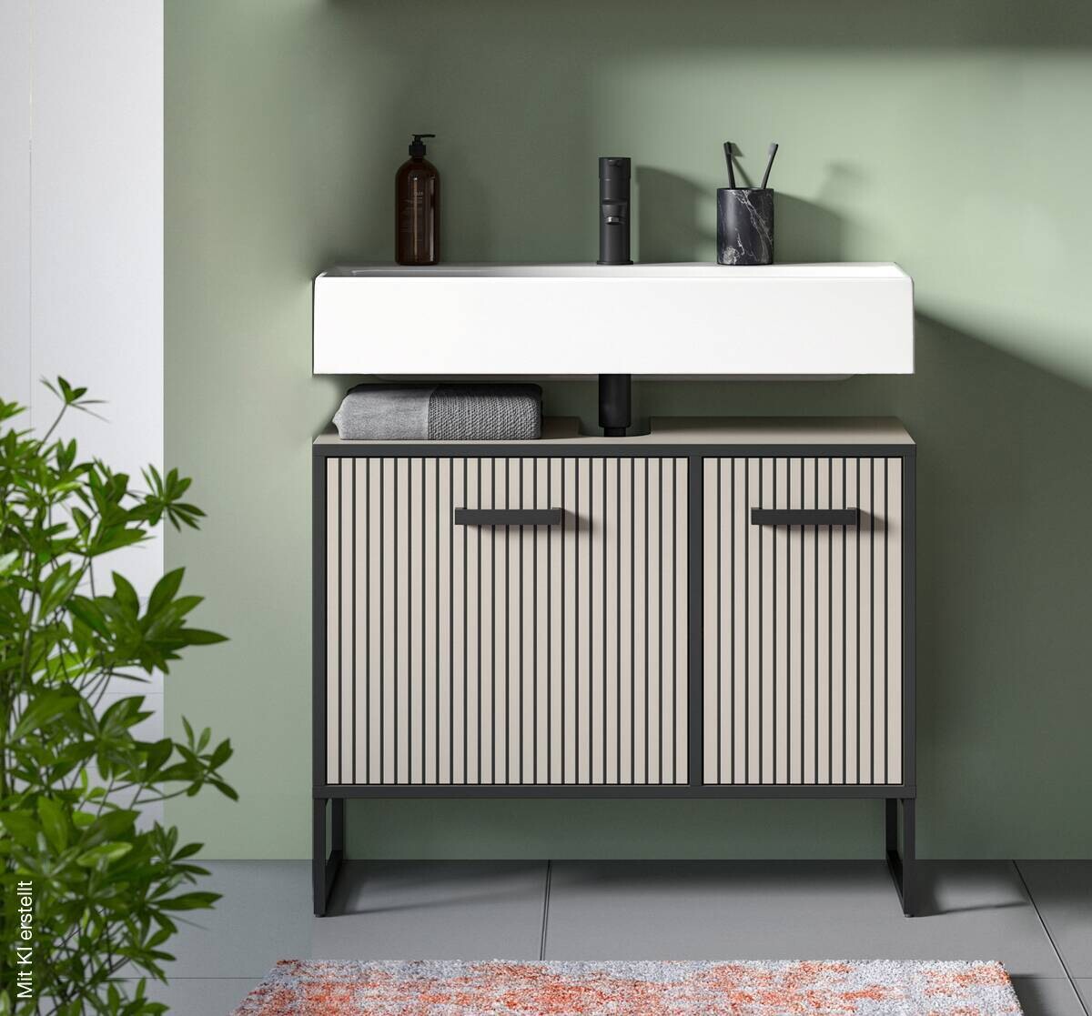 Waschbeckenunterschrank BAGNO schwarz Kaschmirgrau Nachbildung B/H/T: ca. 80x63x36 cm