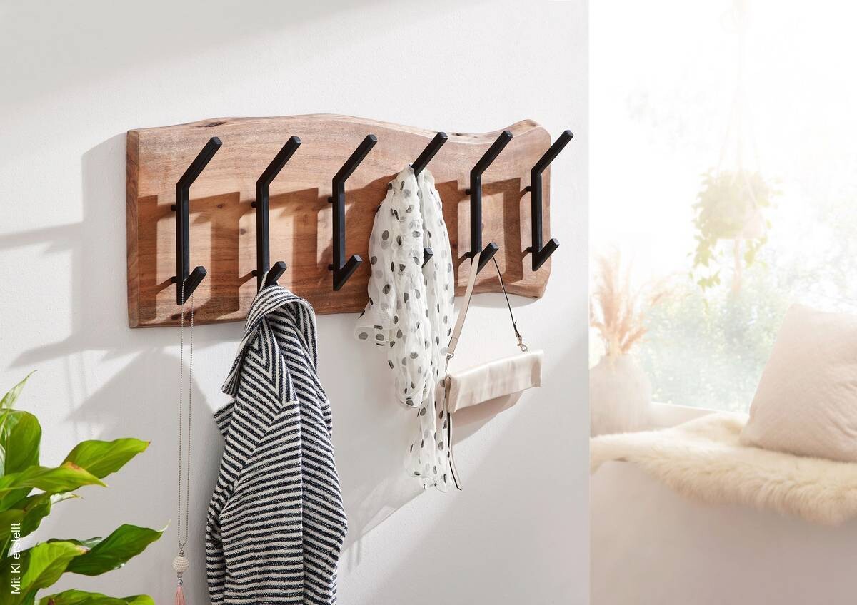 Wandgarderobe natur schwarz pulverbeschichtet B/H/T: ca. 100x29x12,5 cm
