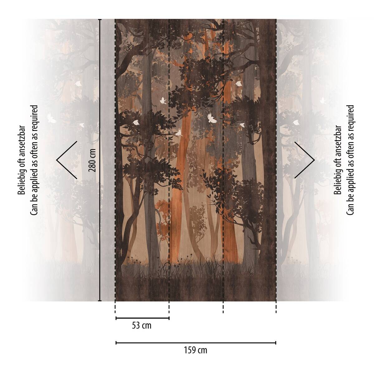 Livingwalls Fototapete Wald orange beige blau B/L: ca. 280x159 cm