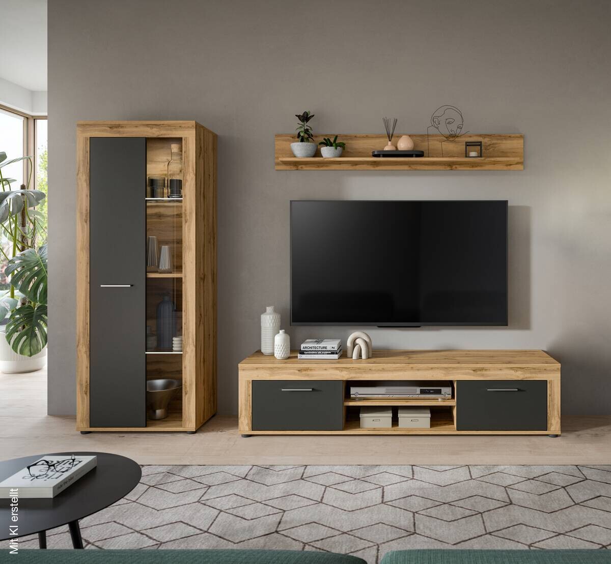 Wohnwand Jam Eiche Wotan Nachbildung grau B/H/T: ca. 235x159x35 cm