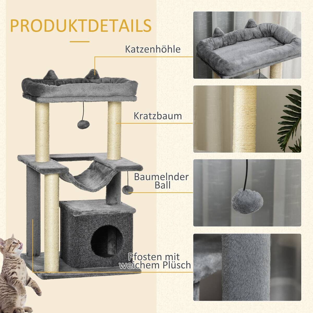 PawHut Kratzbaum grau Spanplatte B/H/L: ca. 48x48x90 cm