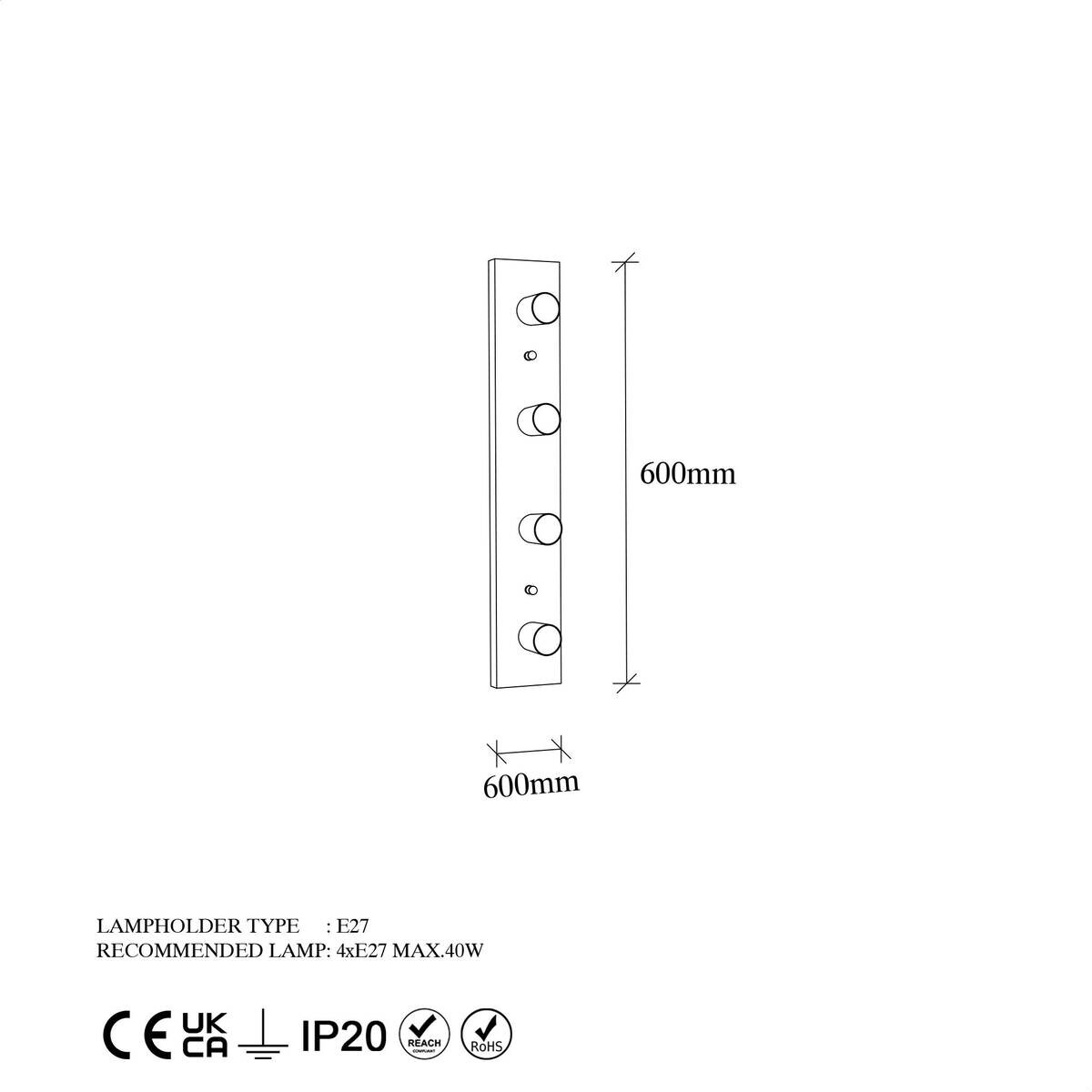 Opviq Wandleuchte gold Metall B/H/L: ca. 10x60x10 cm E27 4 Brennstellen