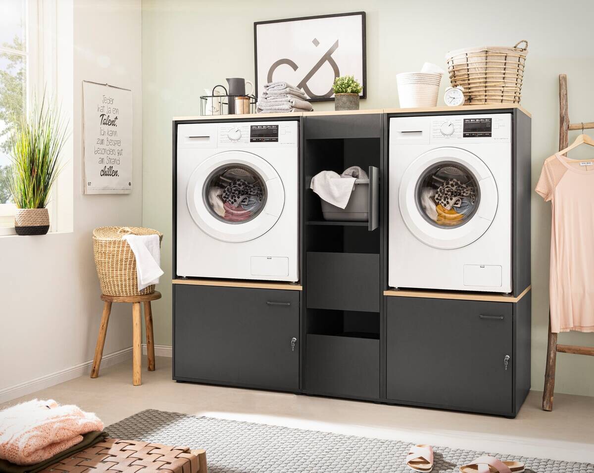 Waschmaschinenumbauschrank Solea anthrazit Eiche hell Nachbildung B/H/T: ca. 67,1x96x60 cm