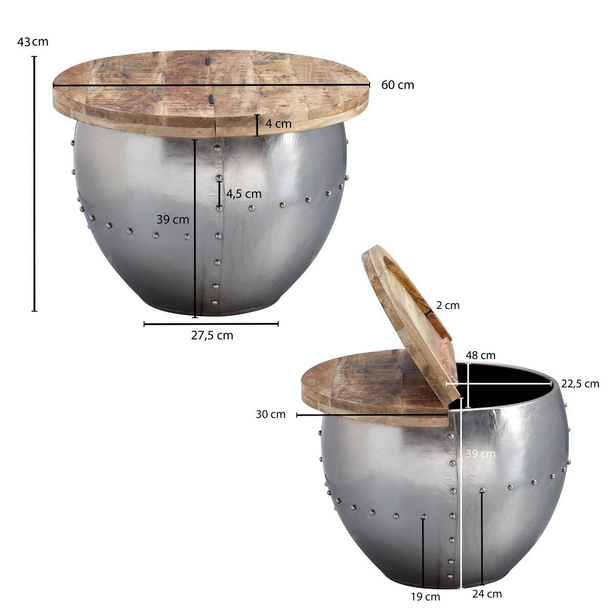Wohnling Couchtisch silber braun B/H/T: ca. 60x43x60 cm