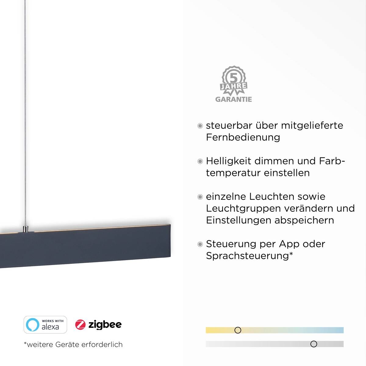 Paul Neuhaus LED-Pendelleuchte NILA 2548-13 anthrazit weiß Kunststoff Metall B/H/T: ca. 121x120x6 cm 2 Brennstellen