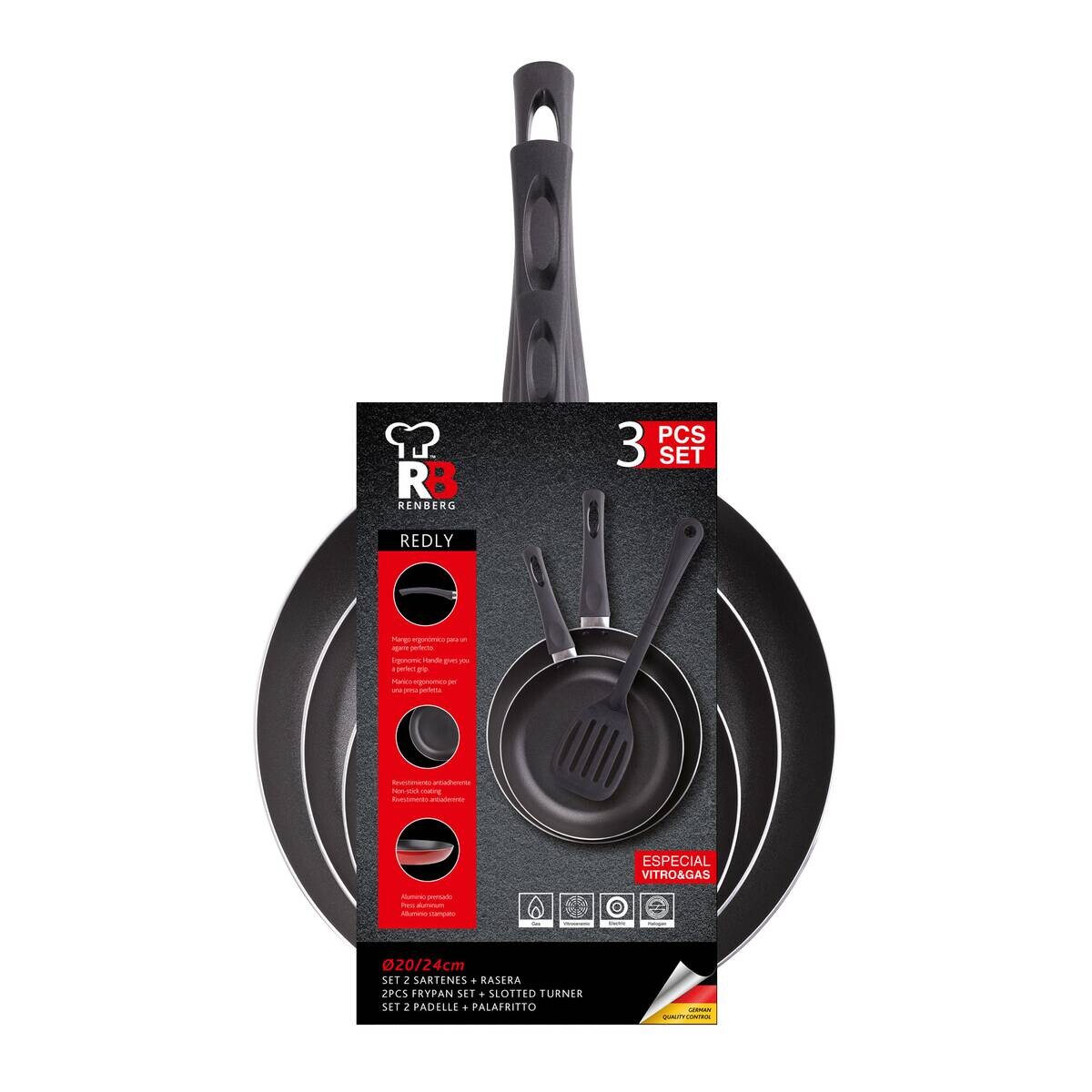 RENBERG Pfannenset REDLY rot Aluminium 3 tlg.