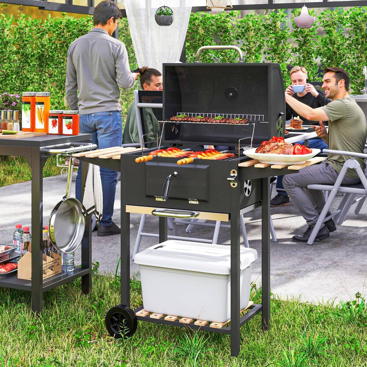 Outsunny Holzkohlegrill Kiefer B/H/L: ca. 58x107x112 cm
