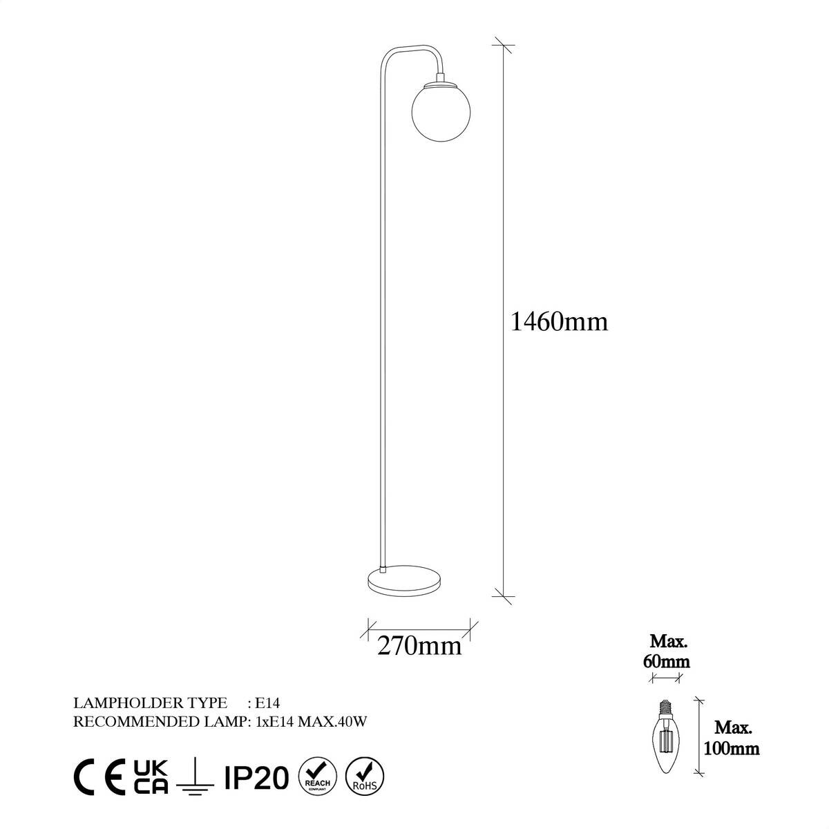 Opviq Stehlampe Viran bronze Glas Metall B/H/T/L/D: ca. 27x146x27x27x15 cm E14 1 Brennstellen