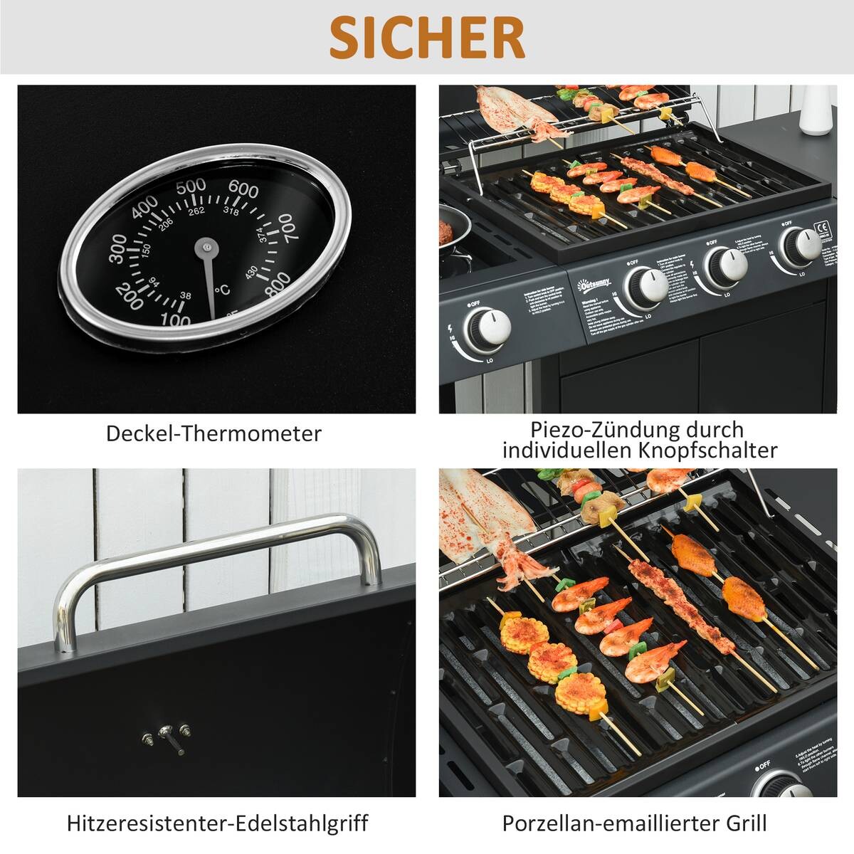 Outsunny Gasgrill Stahl B/H/L: ca. 50x100x110 cm