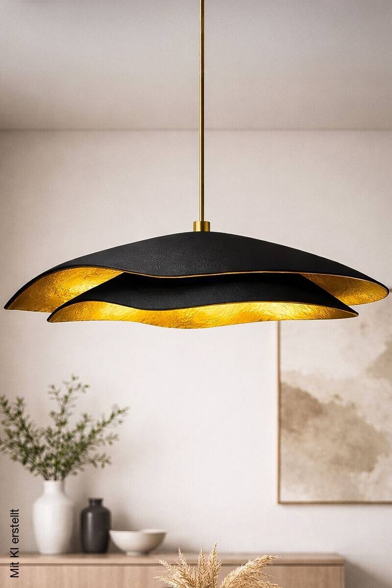 Pendelleuchte gold schwarz Beton B/H/L/D: ca. 50x65x50x50 cm E27 1 Brennstellen