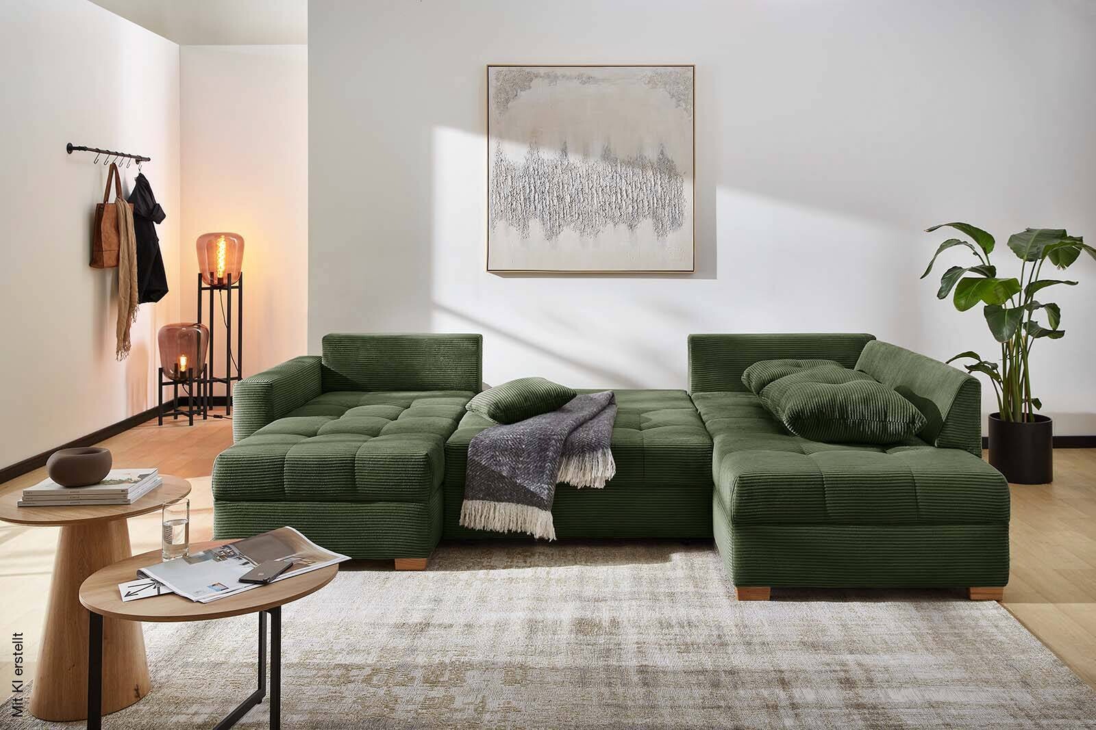 Wohnlandschaft grün Microfaser B/H/T: ca. 313x92x200 cm