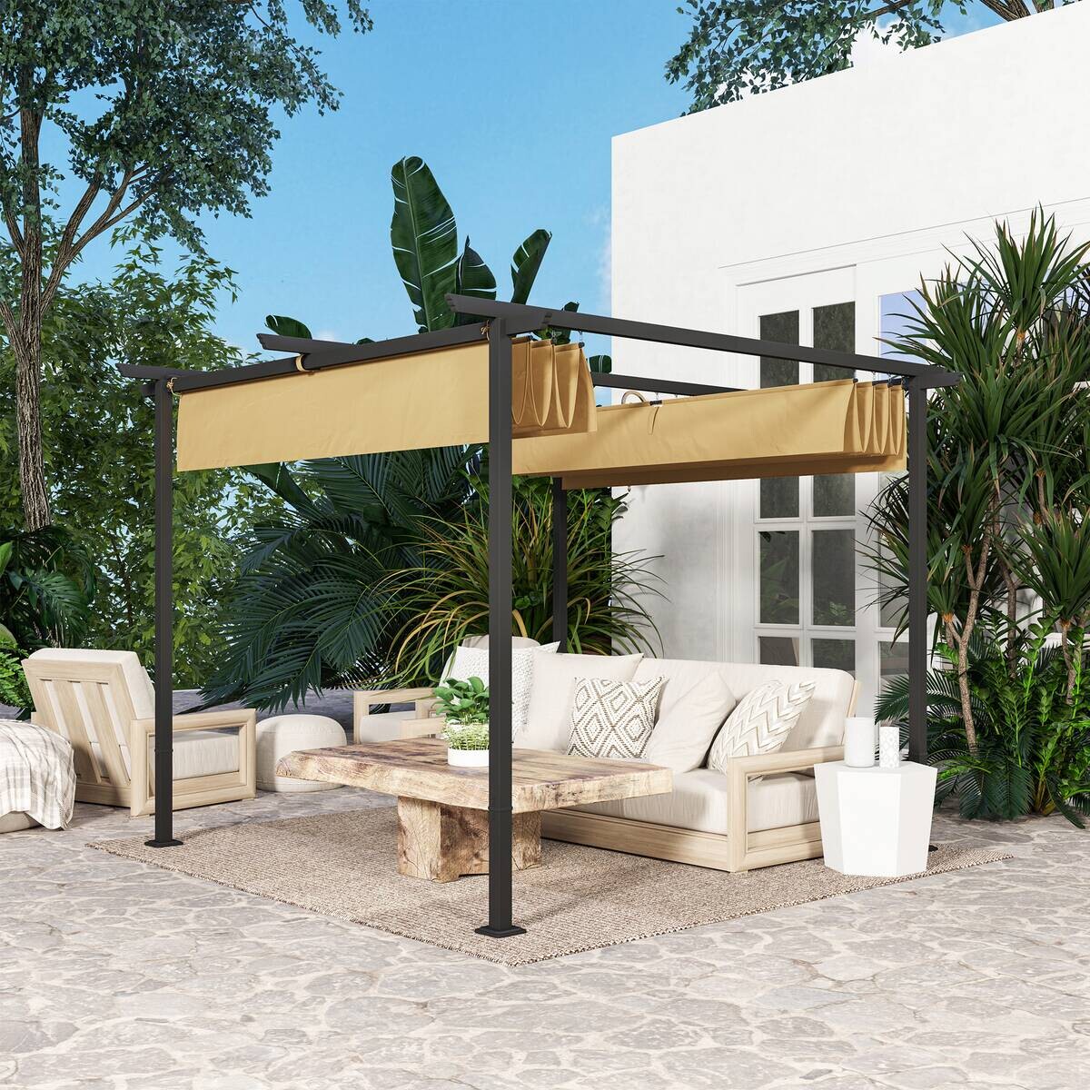 Outsunny Pergola beige Metall B/H/L: ca. 300x227x300 cm