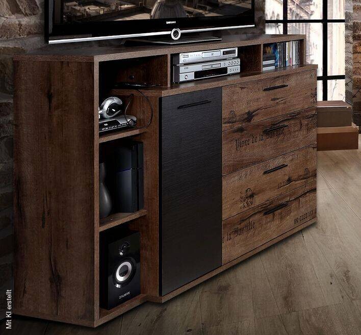 Sideboard schlamm schwarz Eiche Nachbildung B/H/T: ca. 153,1x98,5x41,3 cm