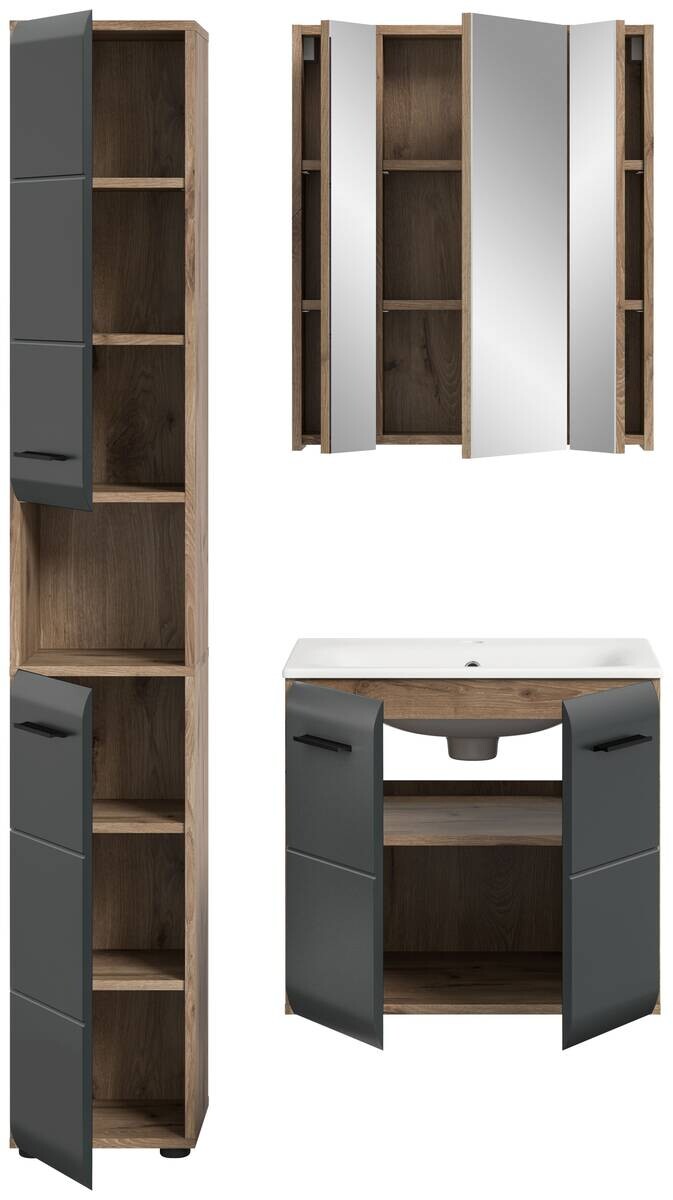 Badezimmer-Set Ice Nox Oak Nachbildung schwarz matt B/H/T: ca. 105x185x46 cm