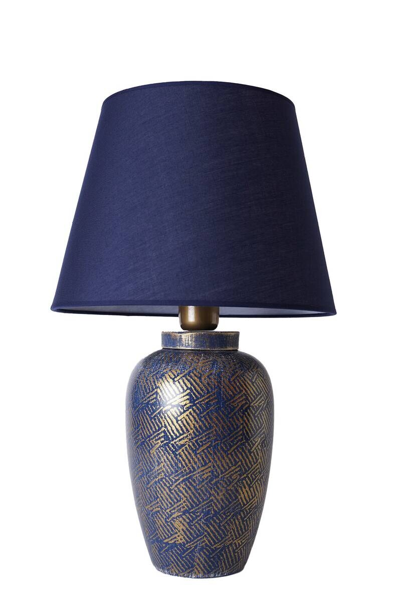 Opviq Tischleuchte blau gold Stoff Keramik B/H/T/L/D: ca. 32x53x32x32x32 cm E27 1 Brennstellen