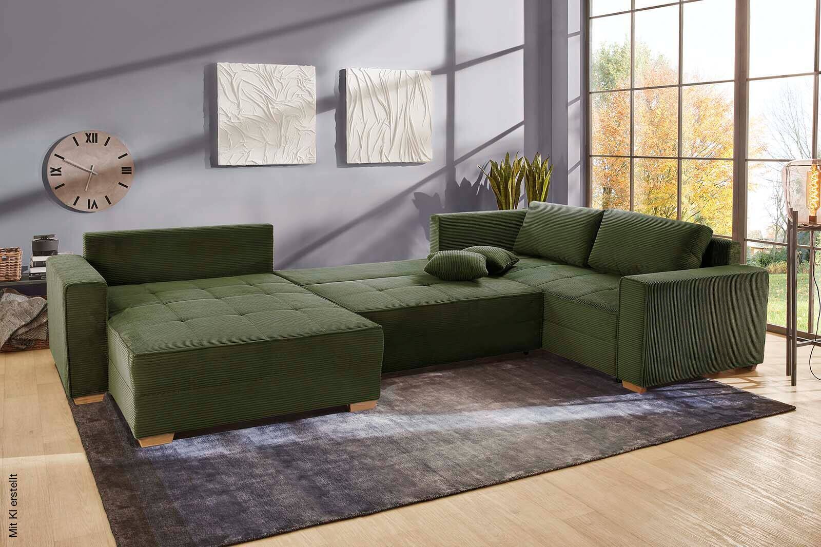 Wohnlandschaft grün Microfaser B/H/T: ca. 379x86x227 cm