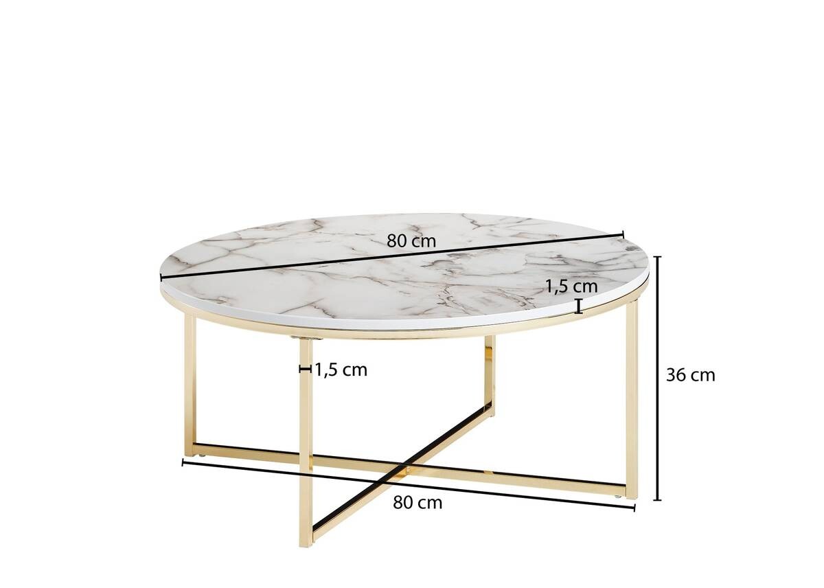 Couchtisch weiß Marmor Optik gold B/H/T: ca. 80x35x80 cm