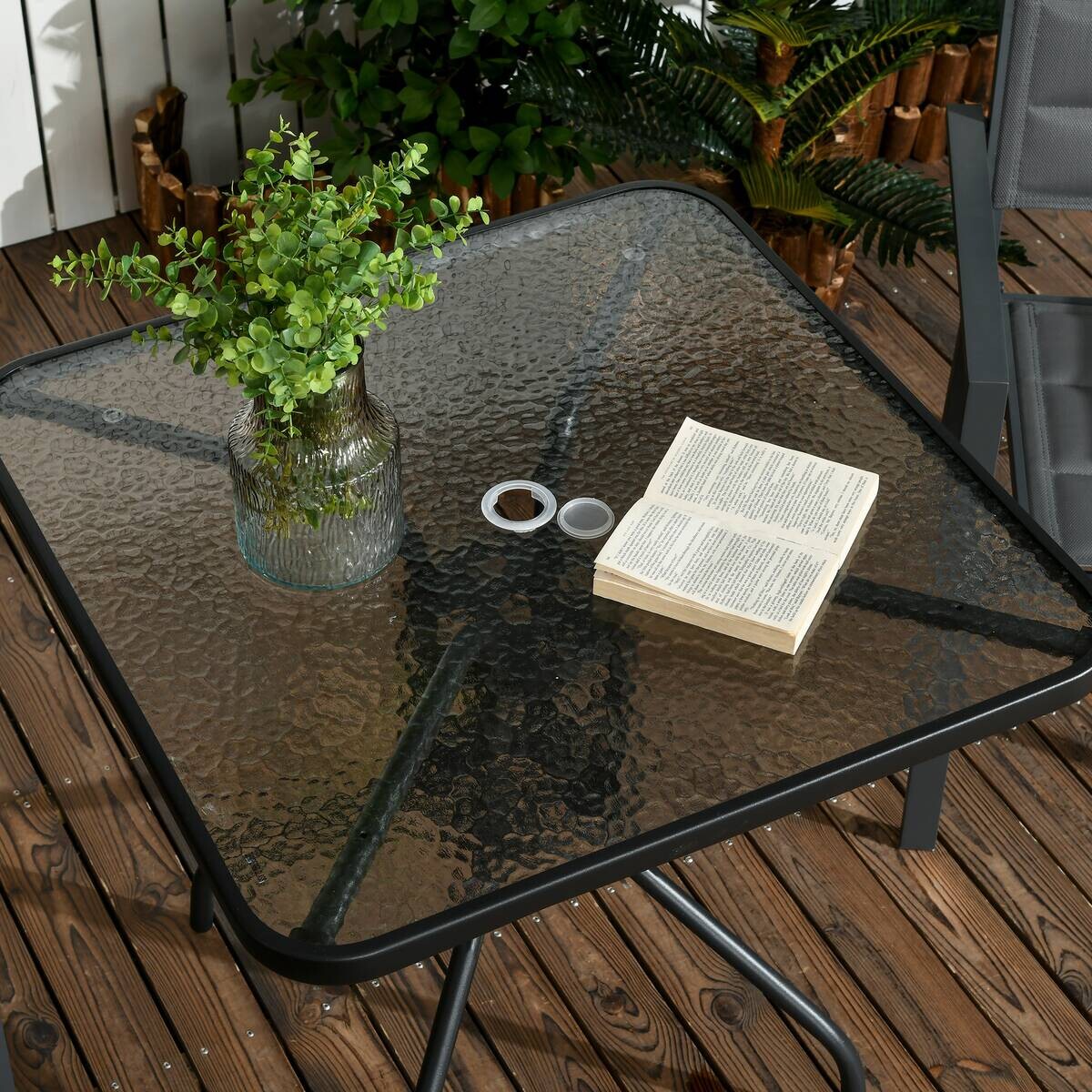 Outsunny Gartentisch schwarz Glas B/H/L: ca. 76x72x76 cm