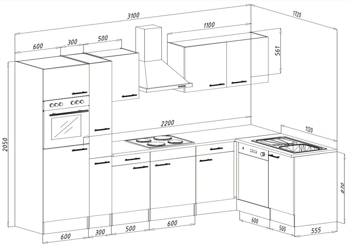 Respekta Winkelküche KBL310EYSS schwarz B/H/T: ca. 310x205x172 cm