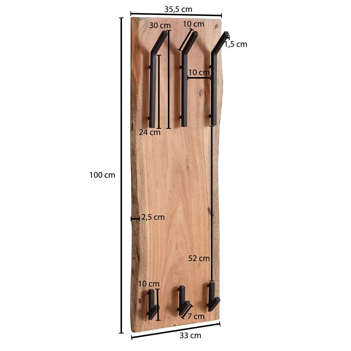 Wandgarderobe natur schwarz pulverbeschichtet B/H/T: ca. 35,5x100x11 cm