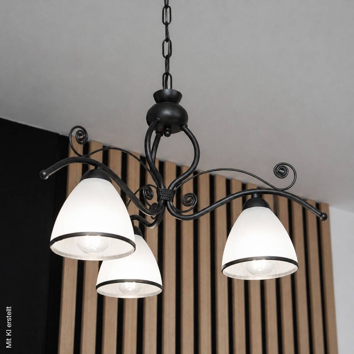 Lamkur Pendelleuchte beige weiß Stahl Glas B/H/L: ca. 41x73x41 cm E27 3 Brennstellen