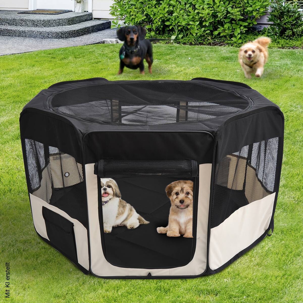 PawHut Welpenauslauf schwarz Polyester