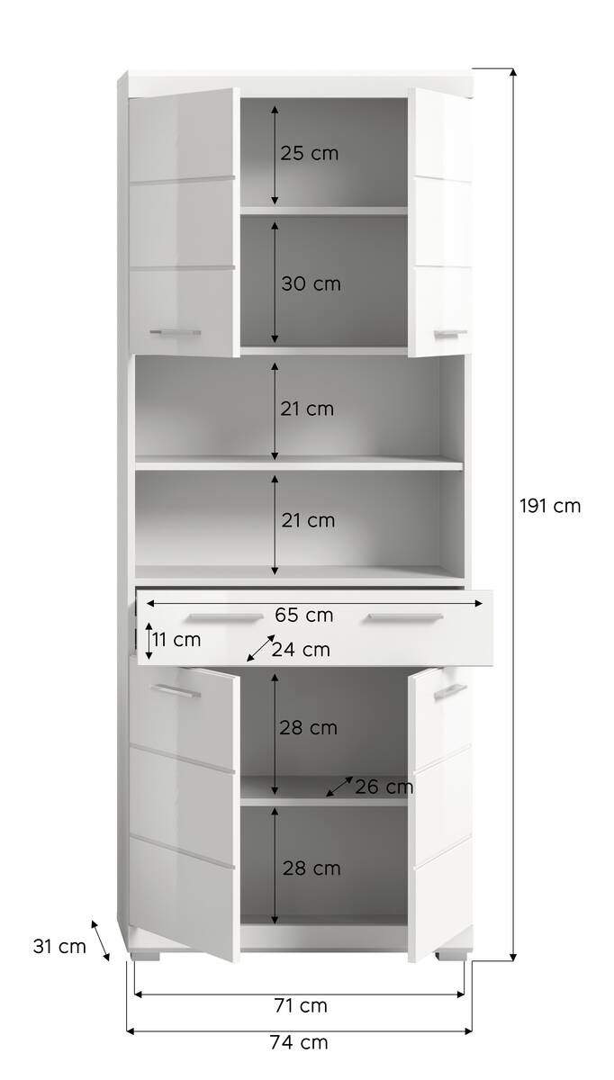 Badhochschrank Scout weiß weiß Hochglanz B/H/T: ca. 74x191x31 cm