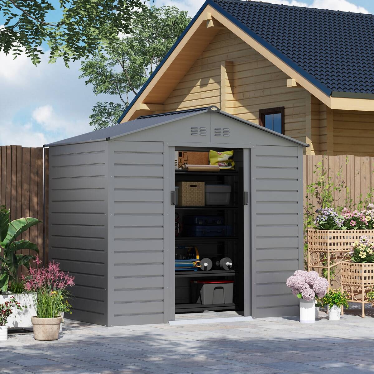 Outsunny Gerätehaus grau B/H/L: ca. 131x192x213 cm