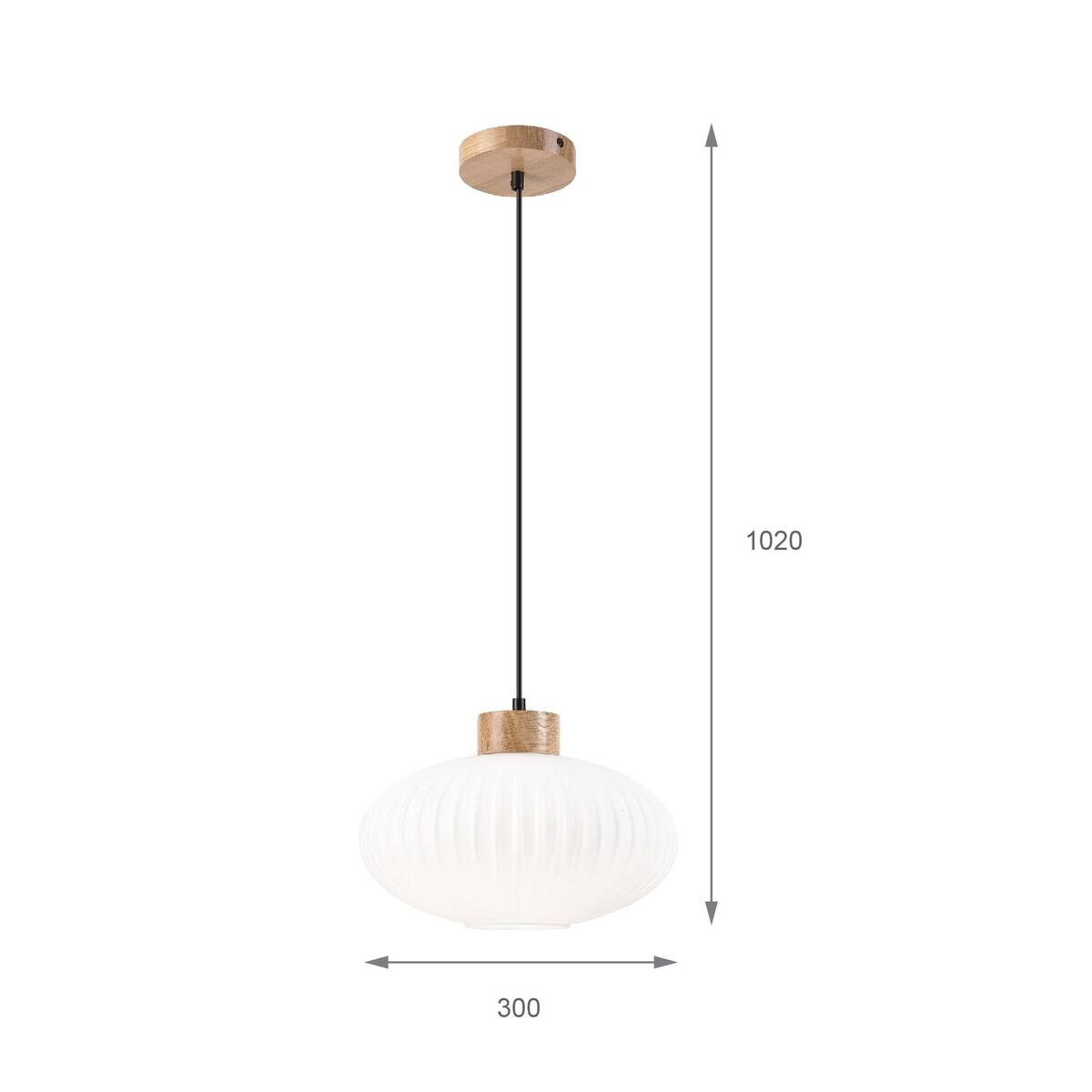 Lamkur Hängeleuchte Harmony Eiche weiß Glas Holz B/H/L: ca. 30x102x30 cm 1 Brennstellen