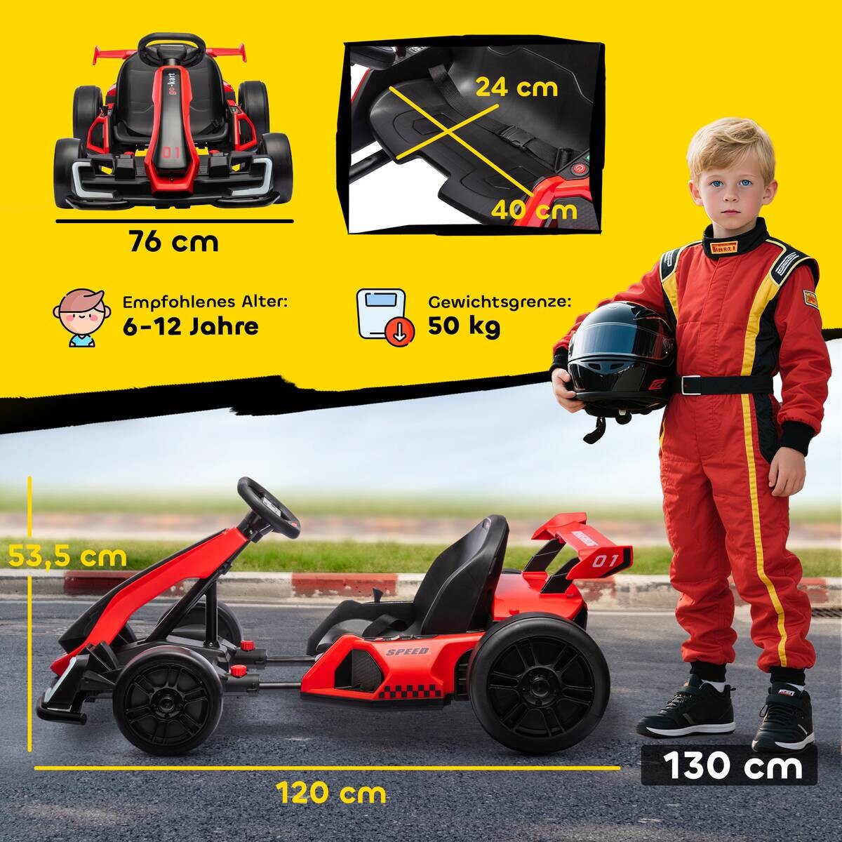 HOMCOM Kinder Elektro Gokart rot B/H/L: ca. 76x53,5x120 cm
