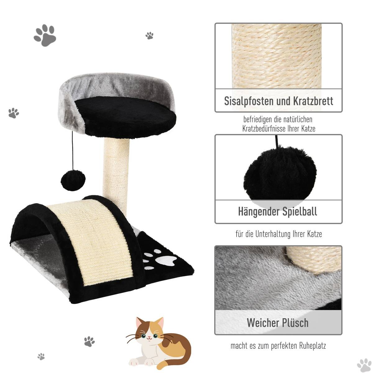 PawHut Katzenbaum schwarz MDF B/H/L: ca. 36x44x36 cm