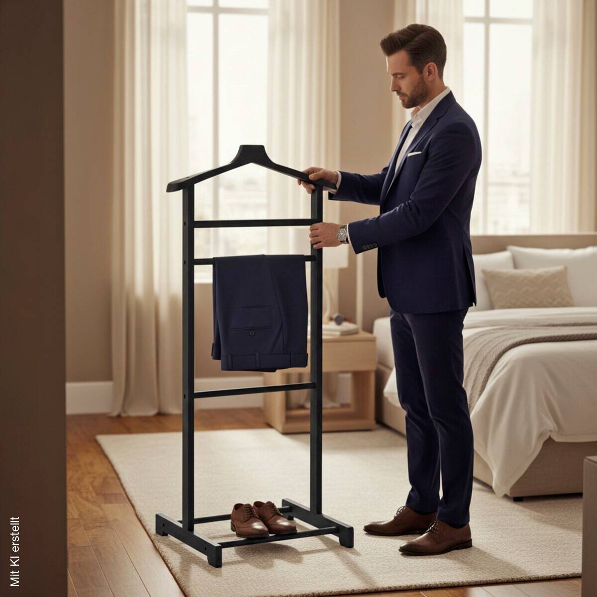 Herrendiener schwarz lackiert Bambus B/H/T: ca. 48x97x36 cm