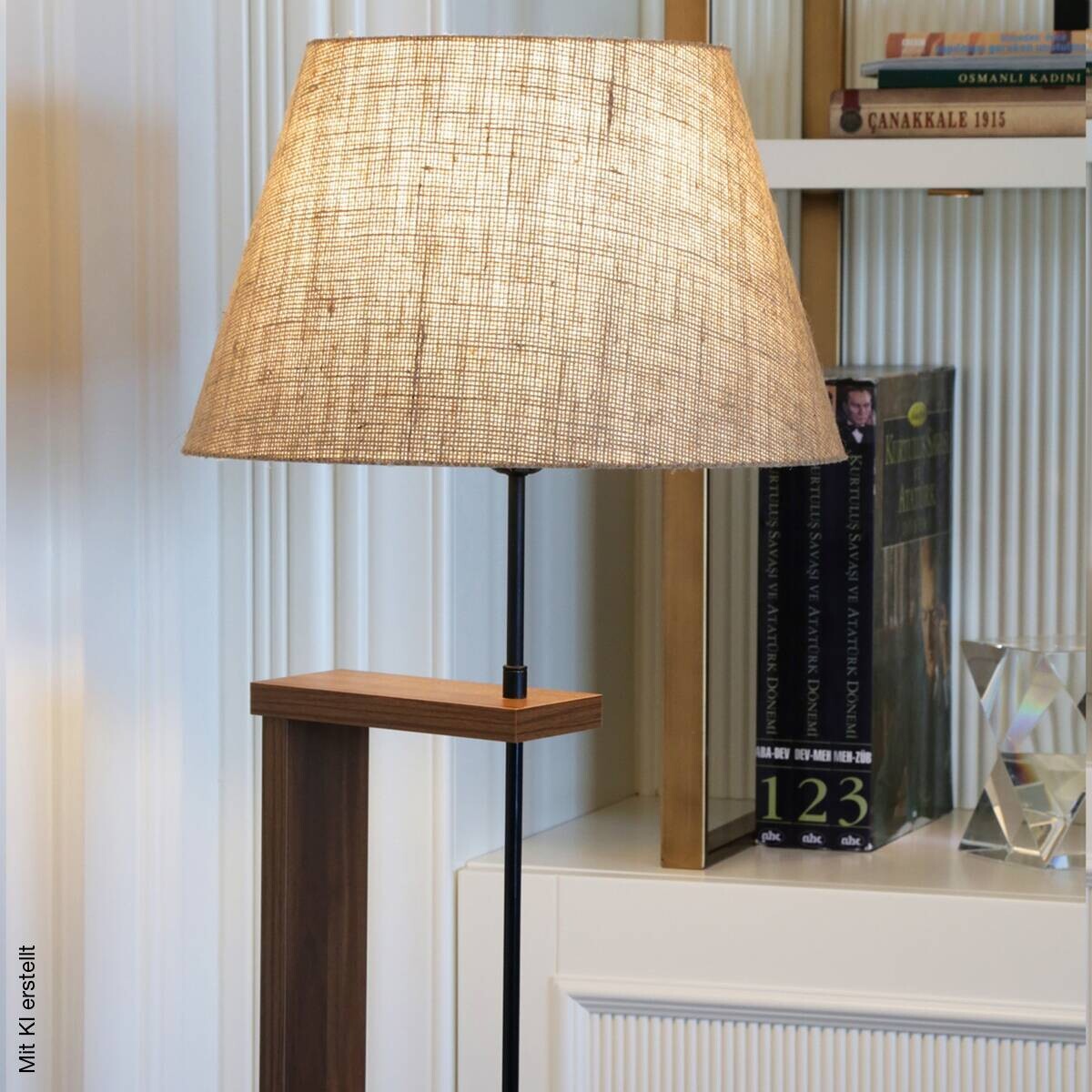 Opviq Stehlampe beige Stoff Holz B/H/T/L: ca. 21x150x35x21 cm E27 1 Brennstellen