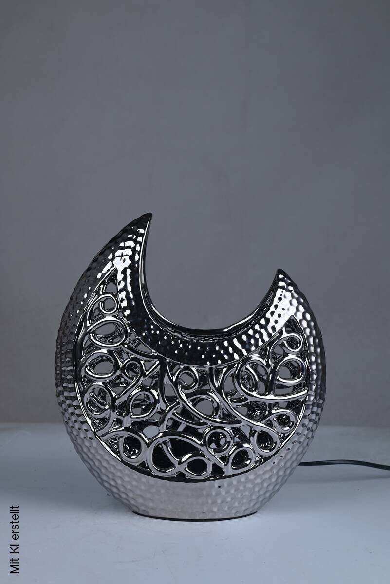 POCOline Keramik Tischleuchte Adelina silber Keramik B/H/L: ca. 16x36x30 cm E14 1 Brennstellen