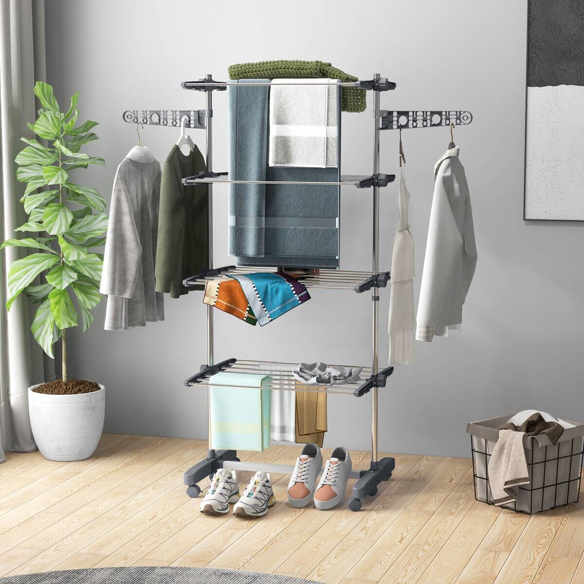 HOMCOM Wäscheständer grau Edelstahl B/H/L: ca. 55x142x172 cm
