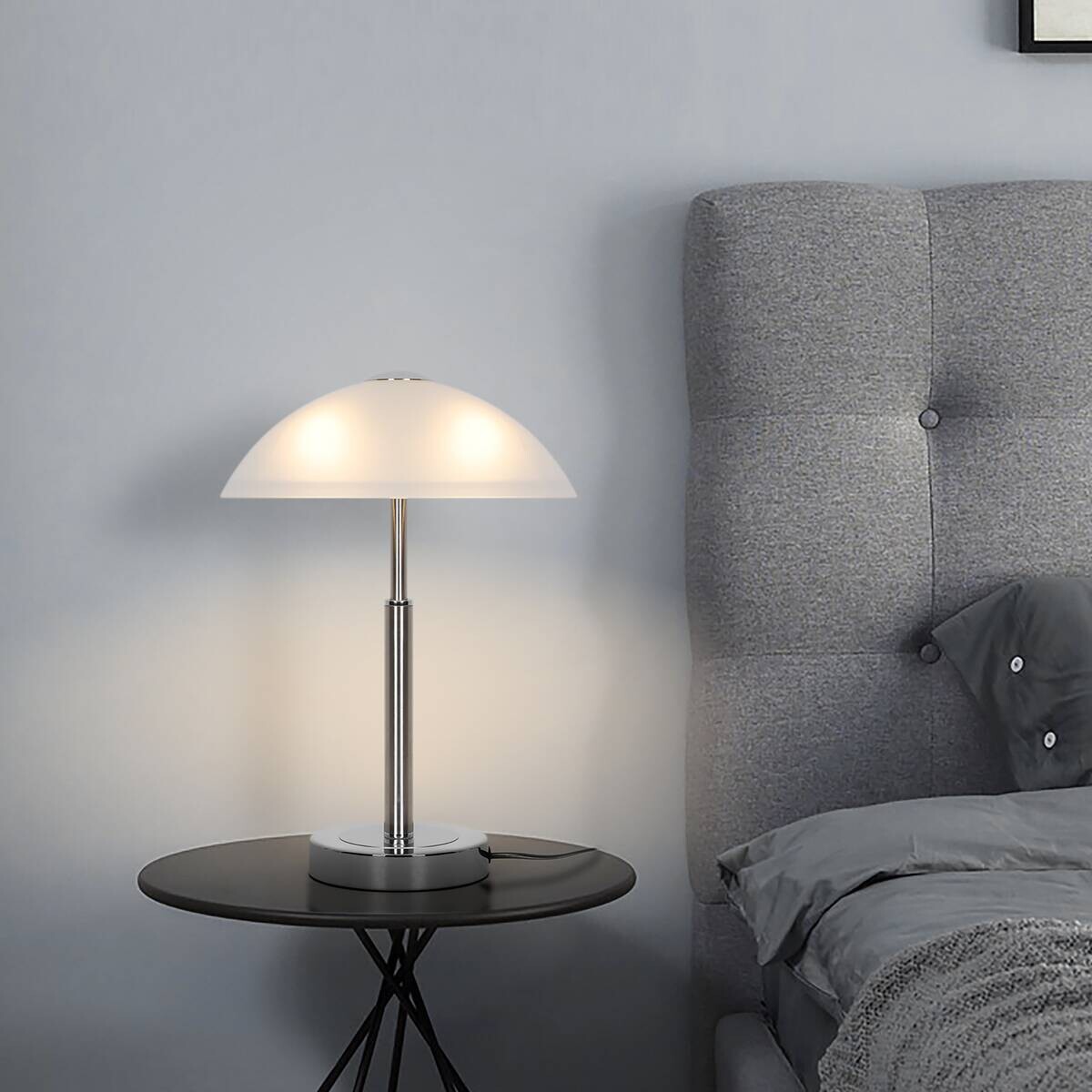 POCOline Tischleuchte Jovan Chrom Glas Metall H/D: ca. 43x29 cm E14 1 Brennstellen