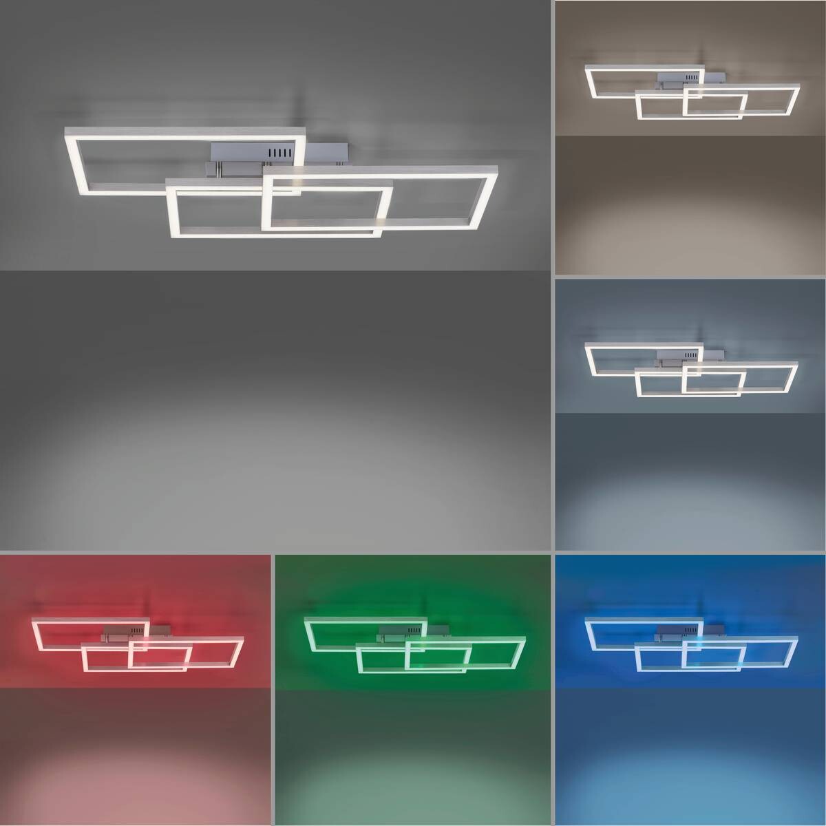 Just Light Smarte LED-Deckenleuchte MAXI 16431-55 stahlfarbig weiß Metall Kunststoff B/H/T: ca. 50x10,5x82 cm 3 Brennstellen