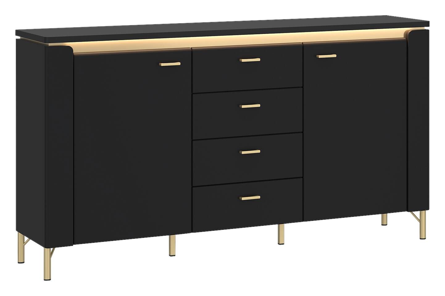Sideboard Norica schwarz matt gold Optik B/H/T: ca. 155x87x40 cm