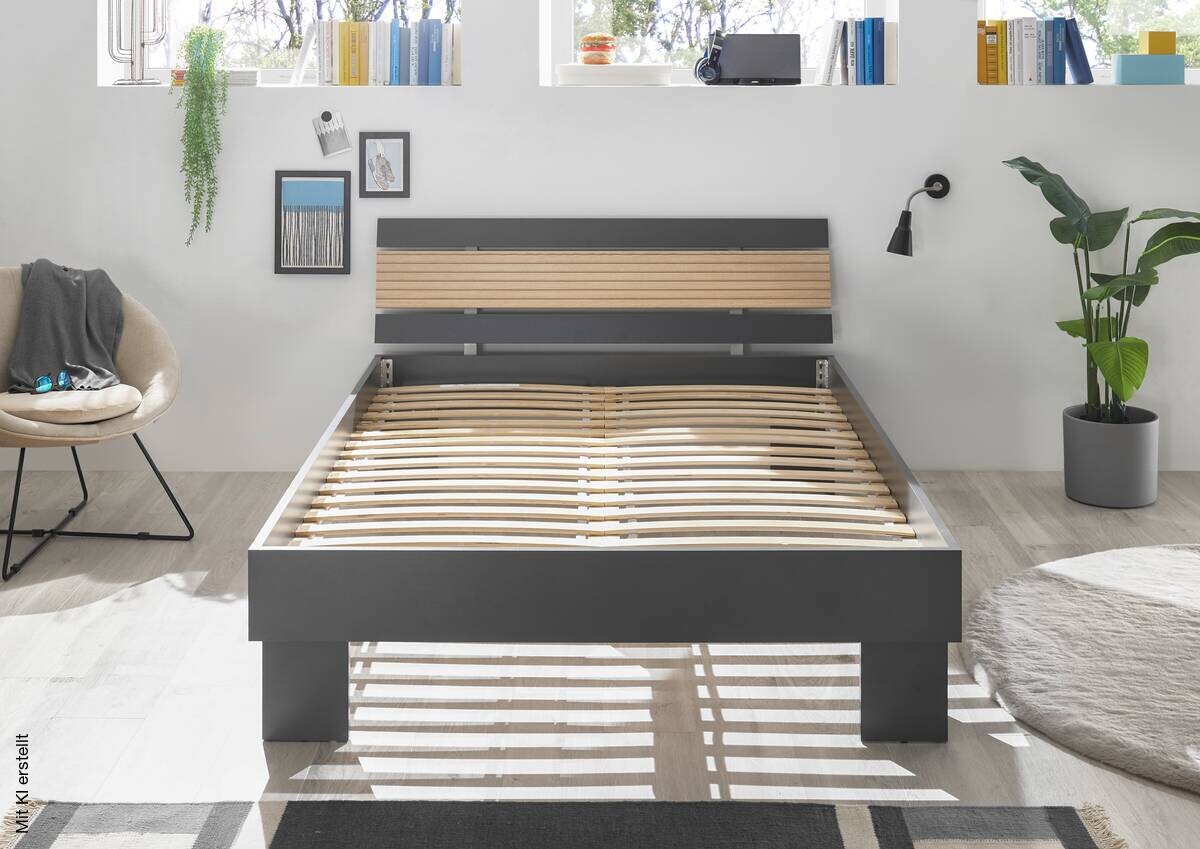 Futonbett Jolka Graphit Eiche Nachbildung Liegefläche B/L: ca. 140x200 cm