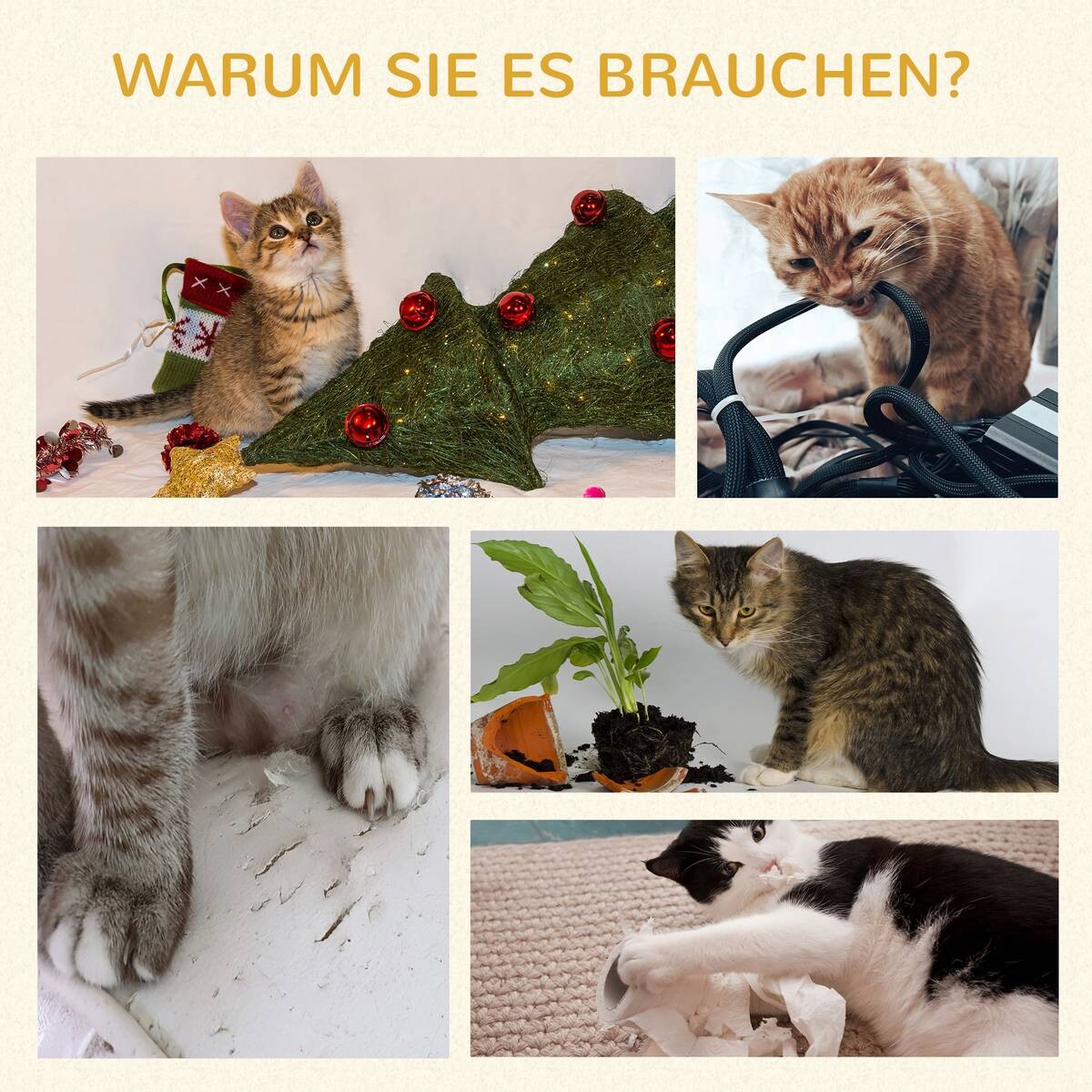 PawHut Kratzbaum cremeweiß Polyester B/H/L: ca. 48x110x48 cm