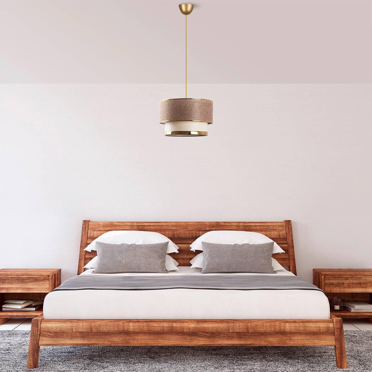 Opviq Pendelleuchte Cake gold beige Metall Baumwolle B/H/L: ca. 30x65x30 cm E27 3 Brennstellen