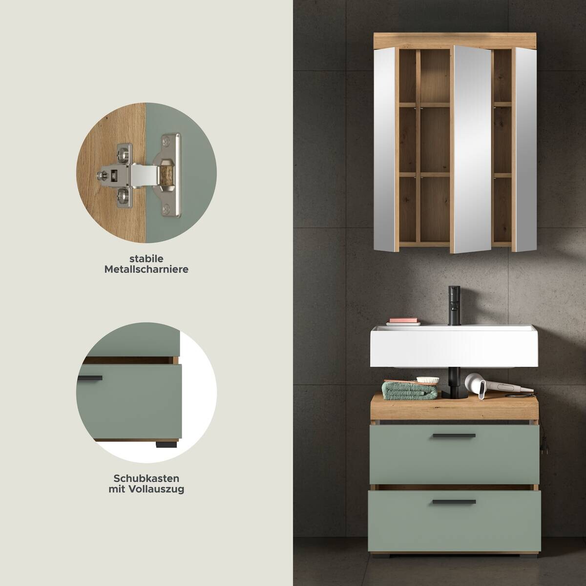 Badezimmer-Set Scout Eiche Artisan Nachbildung salbei Nachbildung B/H/T: ca. 60x191x37 cm