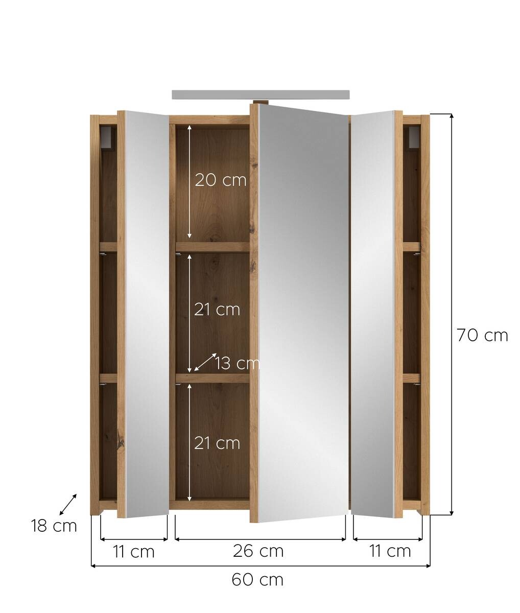 Spiegelschrank Ice Artisan Oak Nachbildung B/H/T: ca. 60x70x18 cm