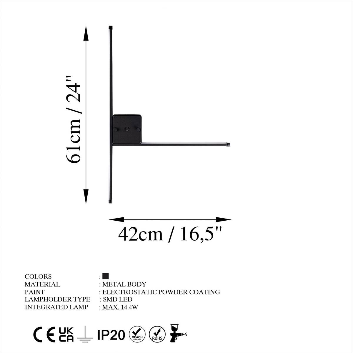 Opviq LED-Wandleuchte schwarz B/H/T: ca. 61x42x3 cm