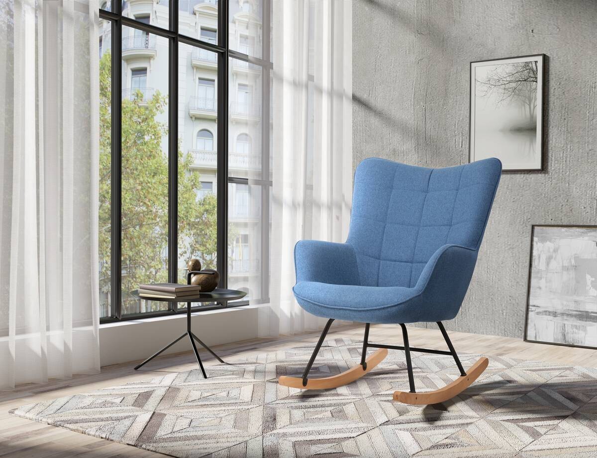 byLIVING Schaukelstuhl RICHIE blau schwarz natur Webstoff Metall Buche B/H/T: ca. 72x92x92 cm