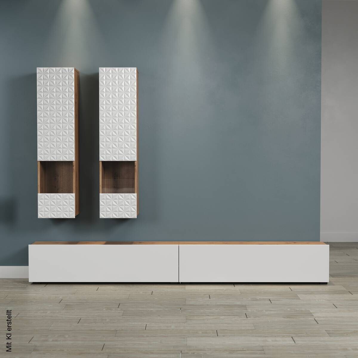 Wohnwand Rezzo weiß Oak Artisan Nachbildung B/H/T: ca. 241x200x30 cm