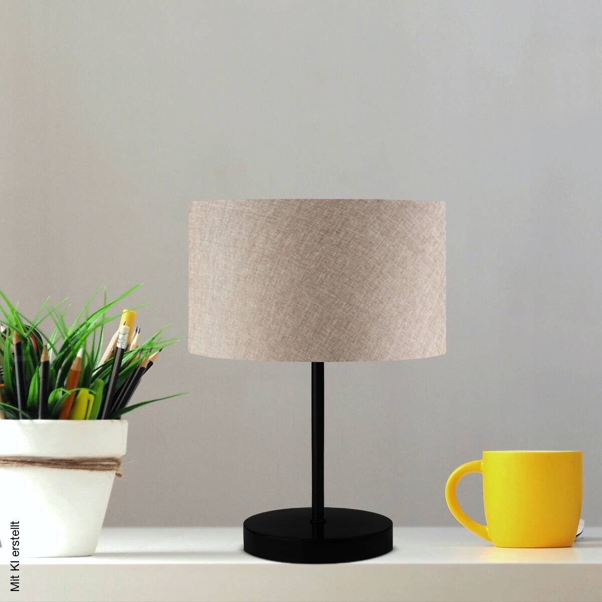 Tischleuchte schwarz beige PVC Metall B/H/T/L: ca. 24x37x24x15 cm E27 1 Brennstellen