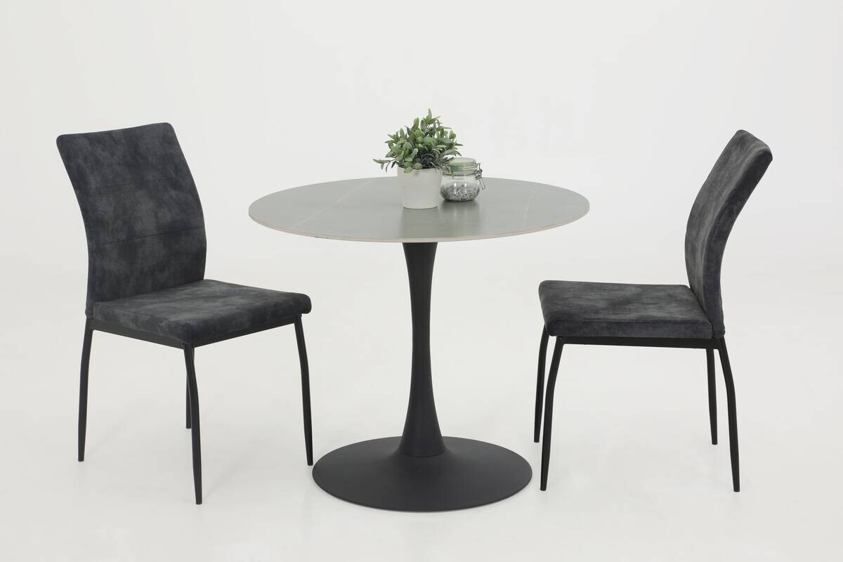 Esstisch Paola I Marmoroptik grau anthrazit H/D: ca. 75x90 cm