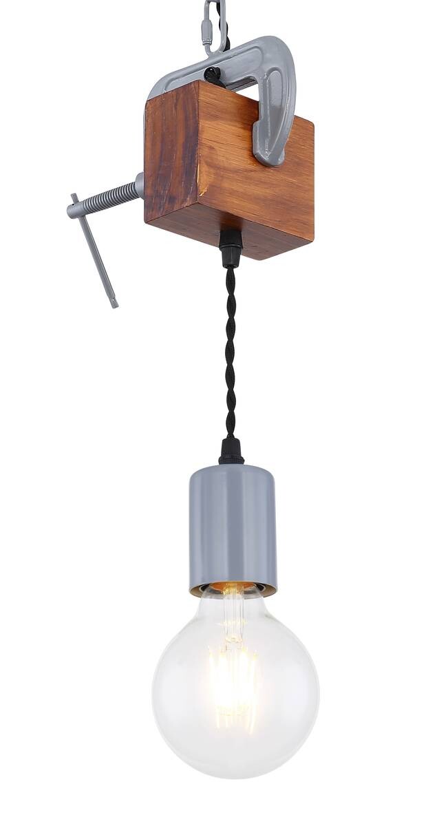 GLOBO Pendelleuchte 15432H Ludi verzinkt Metall Holz B/H/T: ca. 14x120x10 cm E27 1 Brennstellen